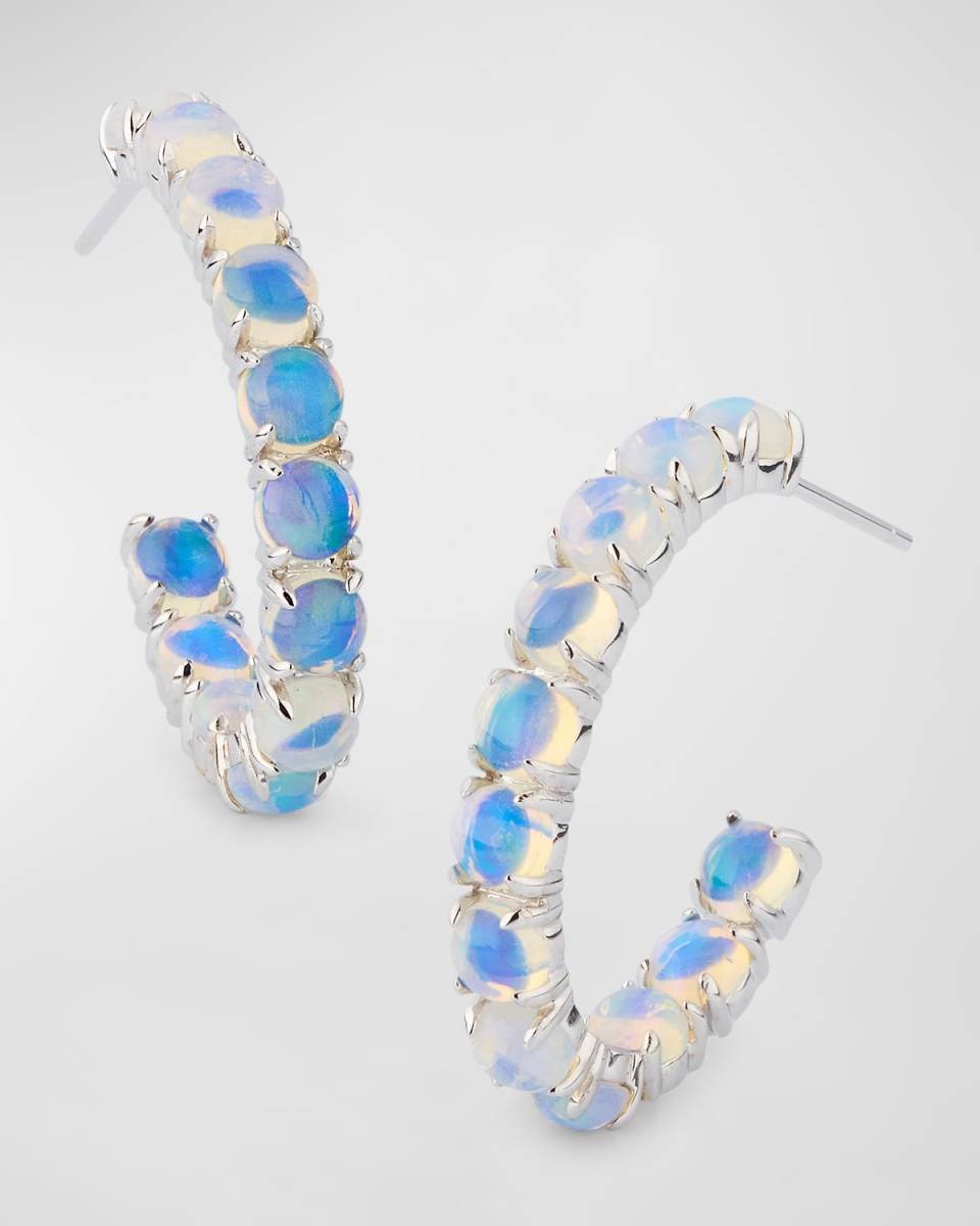 18K Gold Round Opal Earrings, 4mm